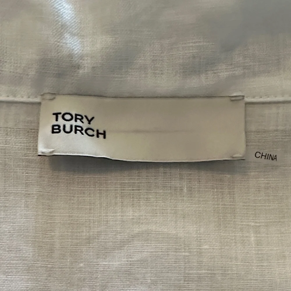 Tory Burch Linen Tunic Shirt White w/ Brown Contrast Taping Size S NWOT - Picture 8 of 9